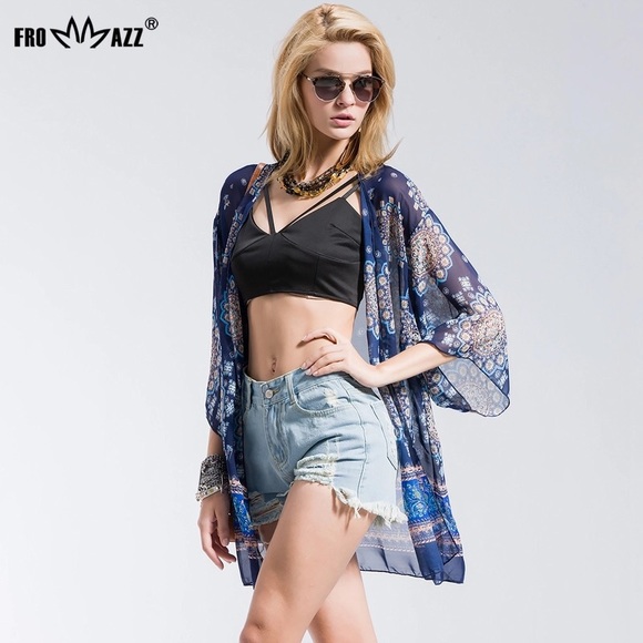 🌟New Boho Hippie Blue Beach Bikini Cute Kimono - Picture 2 of 8